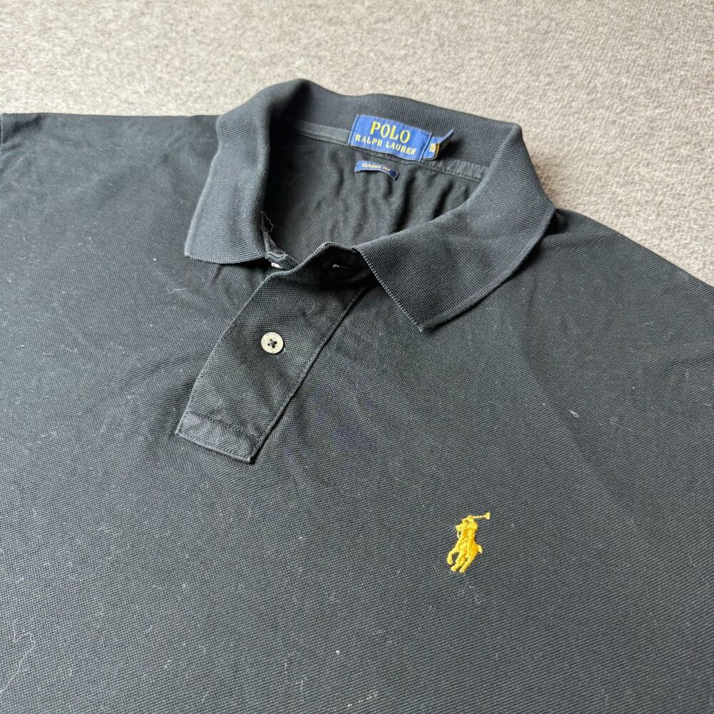 Polo Ralph Lauren Mens Black XL Classic Fit Polo Shirt Yellow Pony